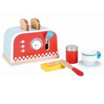 Lelin toys Детски дървен тостер, с комплект за закуска