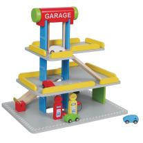 Lelin toys Дървен паркинг, с бензиностанция и автомивка