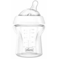 Стъклено шише за хранене Chicco Natural Feeling 150 мл. със силиконов биберон 1 капка 0 м+ прозрачно