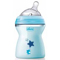 Пластмасово шише за хранене Chicco Natural Feeling 250 мл. със силиконов биберон 2 капки 2 м+ синьо