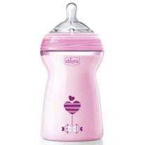 Пластмасово шише за хранене Chicco Natural Feeling 330 мл. със силиконов биберон 3 капки 6 м+ розово
