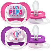 Philips AVENT Ортодонтични залъгалки Ultra Air HAPPY + стерилизаторна кутия (0-6м), НАДПИС/ПЕПЕРУДА, 2 бр./оп.