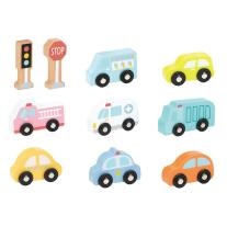 Комплект дървени автомобили и пътни знаци Lelin Toys