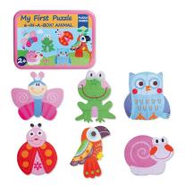 Дървен пъзел за най-малките 6 броя животни в кутия Andreu toys