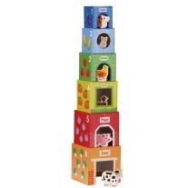 Kартонени кубчета за най-малките, с дървени животни Lelin Toys
