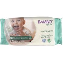 Bambo Nature Биоразградими мокри кърпички без аромат, 50 броя, с твърд капак