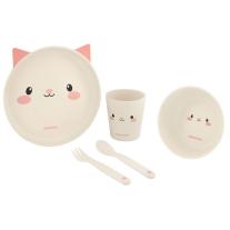 Kikkaboo Комплект за хранене бамбук 5 части CAT Розов