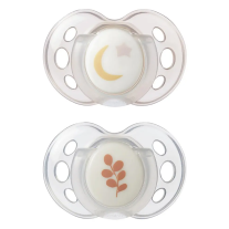 Ортодонтични залъгалки Tommee Tippee NIGHT TIME със светеща в тъмното дръжка 18-36м Розови с декор луна и листо