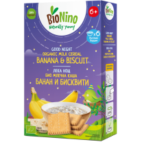 Био млечна каша BioNino Лека нощ - Банан и бисквити, 6 м+, 200 g