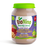 Био пюре BioNino Лека нощ - Плодове с бисквити и сметана, 6 м+, 190 g