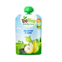 Био плодова закуска BioNino - Пауч с круши и сливи, 4 м+, 90 g