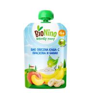 Био плодова закуска BioNino - Пауч с овесена каша, праскова и банан, 4 м+, 90 g