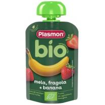 Био плодова закуска Plasmon - Пауч с ябълка, банан и ягода, 6 м+, 100 g