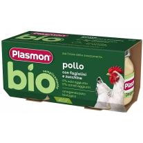 Био пюре Plasmon - Пиле със зелен фасул и тиквички, 6 м+, 2 х 80 g