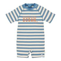 Детски цял бански костюм Little Duch с къс ръкав Ocean Blue Stripes 62-68