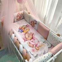 Луксозен бебешки комплект спално бельо от 6 части Msonya GammyBear collection/PINK
