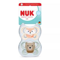 Биберон залъгалка NUK Perfect Match силикон, 0-2 мес., 2 бр., AIR, Лисица/Мече