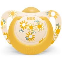 Каучукова залъгалка Nuk - Star, 6-18 месеца, жълта с цветя