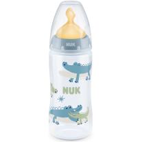 Бебешко шише Nuk First Choice - Temperature control, 300 ml, синьо, крокодили