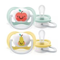 2 бр. ортодонтични залъгалки Philips Avent Ultra Air Happy 0-6м с декорация Ябълка и Круша