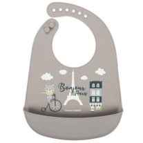 Силиконов лигавник с джоб Canpol babies, BONJOUR PARIS, 4м+, бежов