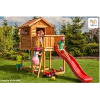 Дървена детска площадка с къщичка с пързалка Fungoo MY HOUSE