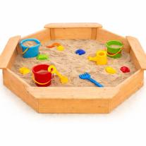 Детски дървен пясъчник GINGER HOME 8-странен модел с 4 седалки 134.5×134.5