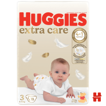 ПЕЛЕНИ HUGGIES EXTRA CARE, РАЗМЕР 3, 6-10 КГ, 72 БРОЯ