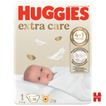 ПЕЛЕНИ ЗА НОВОРОДЕНИ HUGGIES EXTRA CARE, РАЗМЕР 1, 2-5 КГ, 26 БРОЯ