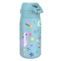 Бутилка за вода Ion8 Print, метална, 400ml, ЕДНОРОЗИ СИН