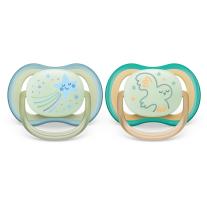 Ортодонтични залъгалки светещи в тъмното Philips Avent Ultra Air Night 0-6м с дизайн Звезда и Сова в кутия за стерилизиране