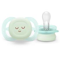 Ортодонтични залъгалки светещи в тъмното Philips Avent Ultra Start Night 0-2м Синя и Зелена в кутия за стерилизиране