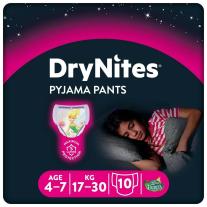 Huggies НОЩНИ ПЕЛЕНИ ГАЩИЧКИ DRYNITES, 4-7 ГОДИНИ МОМИЧЕ, 17-30 КГ, 10 БРОЯ