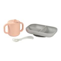 Силиконов комплект за бебешко хранене BEABA, 3 части, Pink