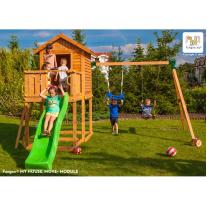 Дървена детска площадка с пързалка и люлки Fungoo MyHouse + Move